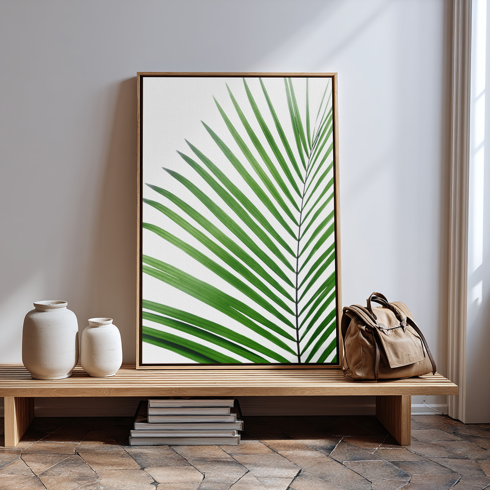 Obraz na płótnie - Green Palm Leaf przy wejściu