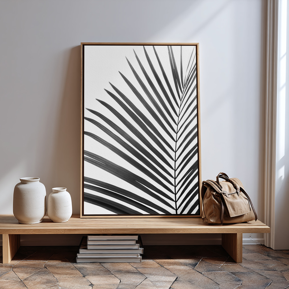 Canvas schilderi - BW Palm Leaf bij de ingang