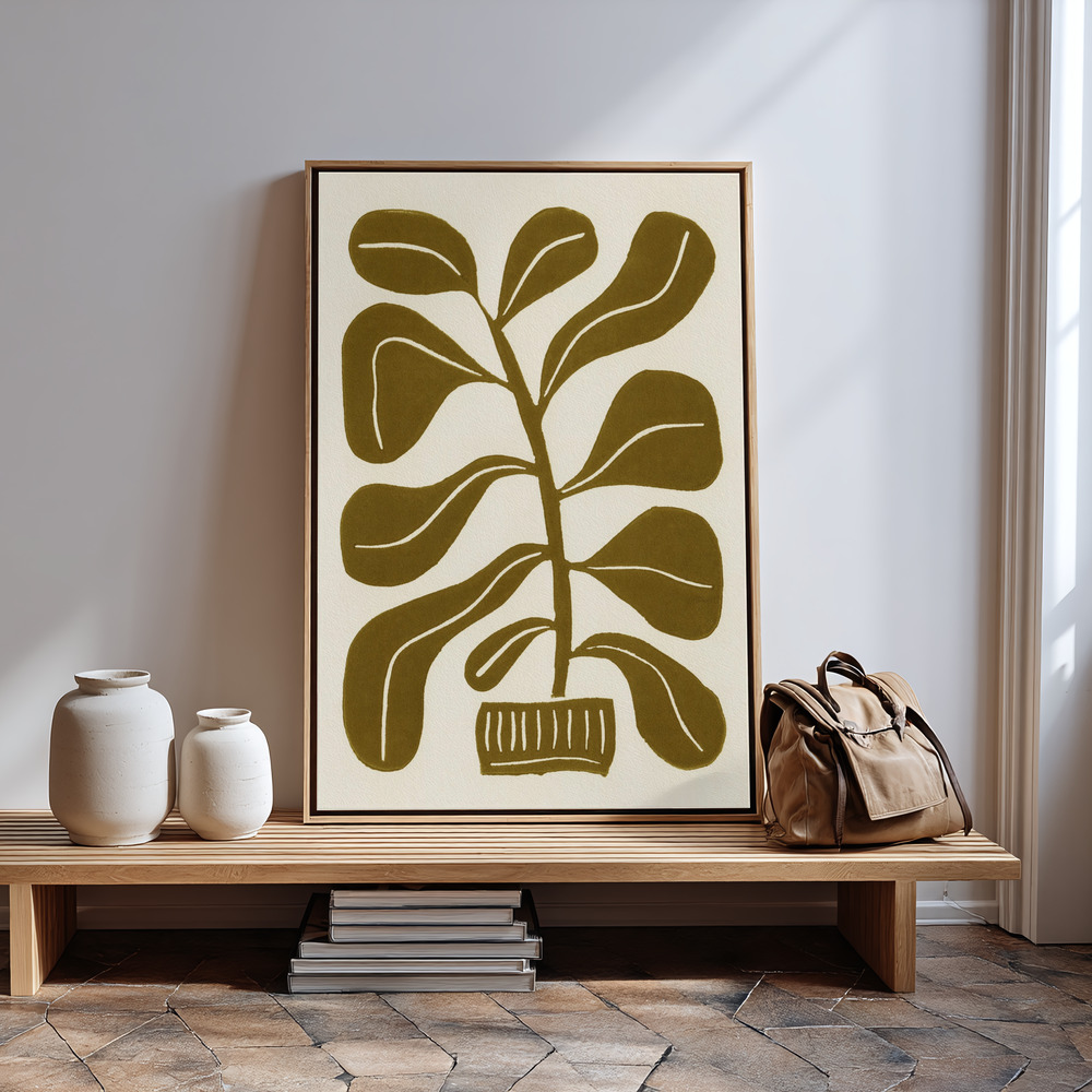 Canvas print - Linocut Houseplant #2 in guest room