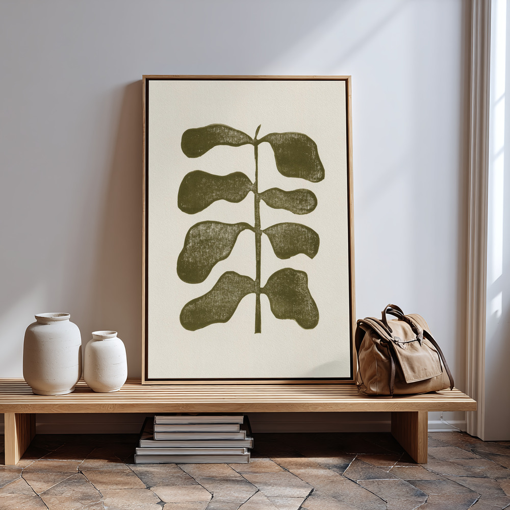 Leinwandbild - Linocut Plant in guest room