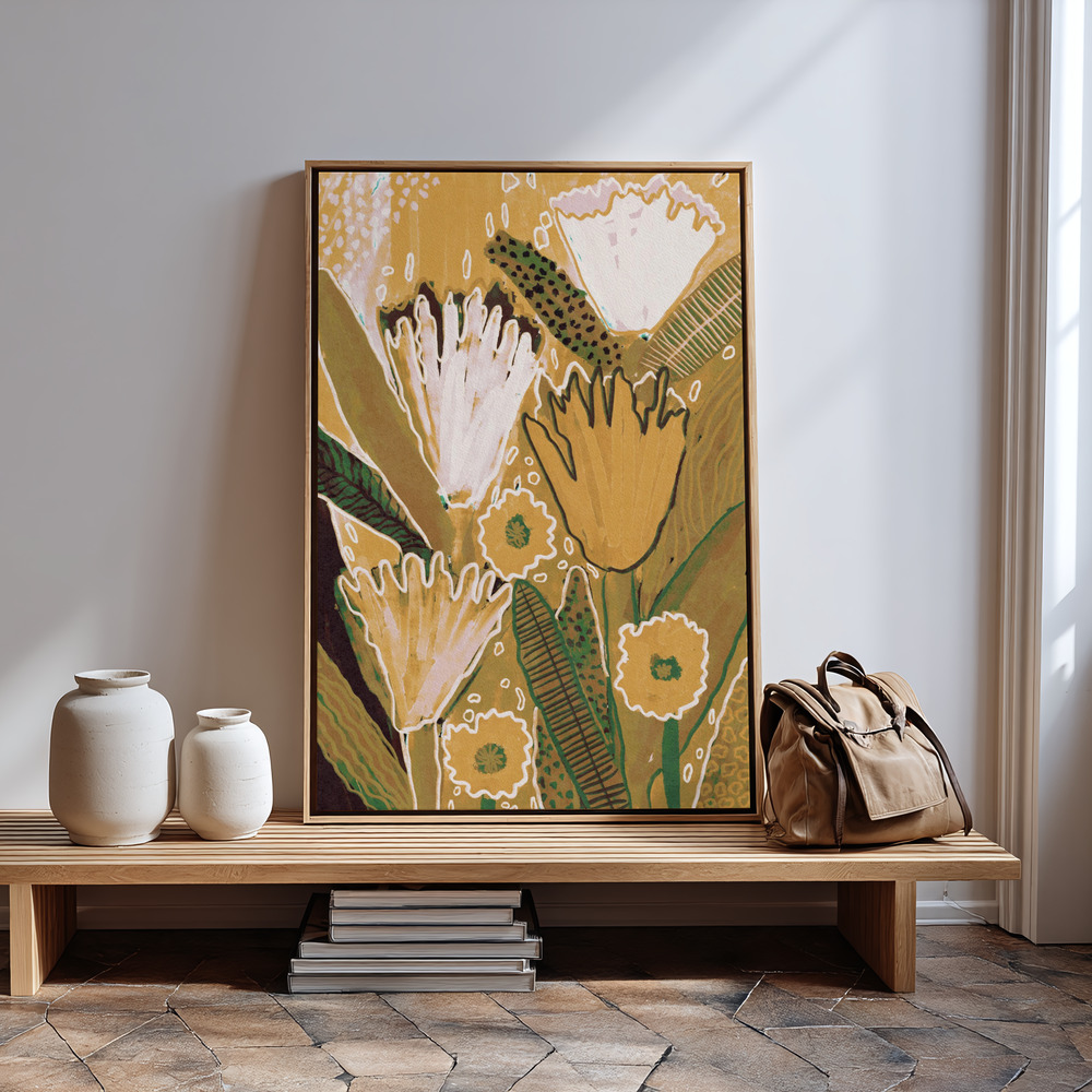Canvastavla Magic Wildflowers / Yellow & Green - Tavla in guest room