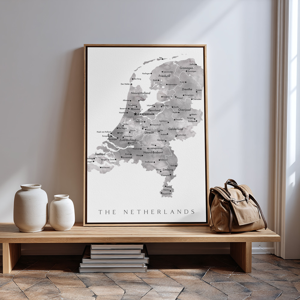 Canvas print - Gray map of the Netherlands in guest room