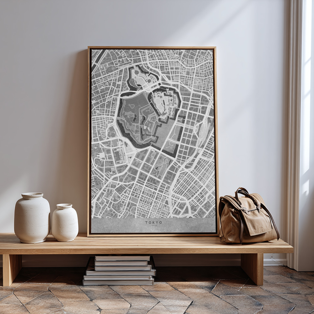 Canvas schilderi - Gray vintage map of Tokyo bij de ingang