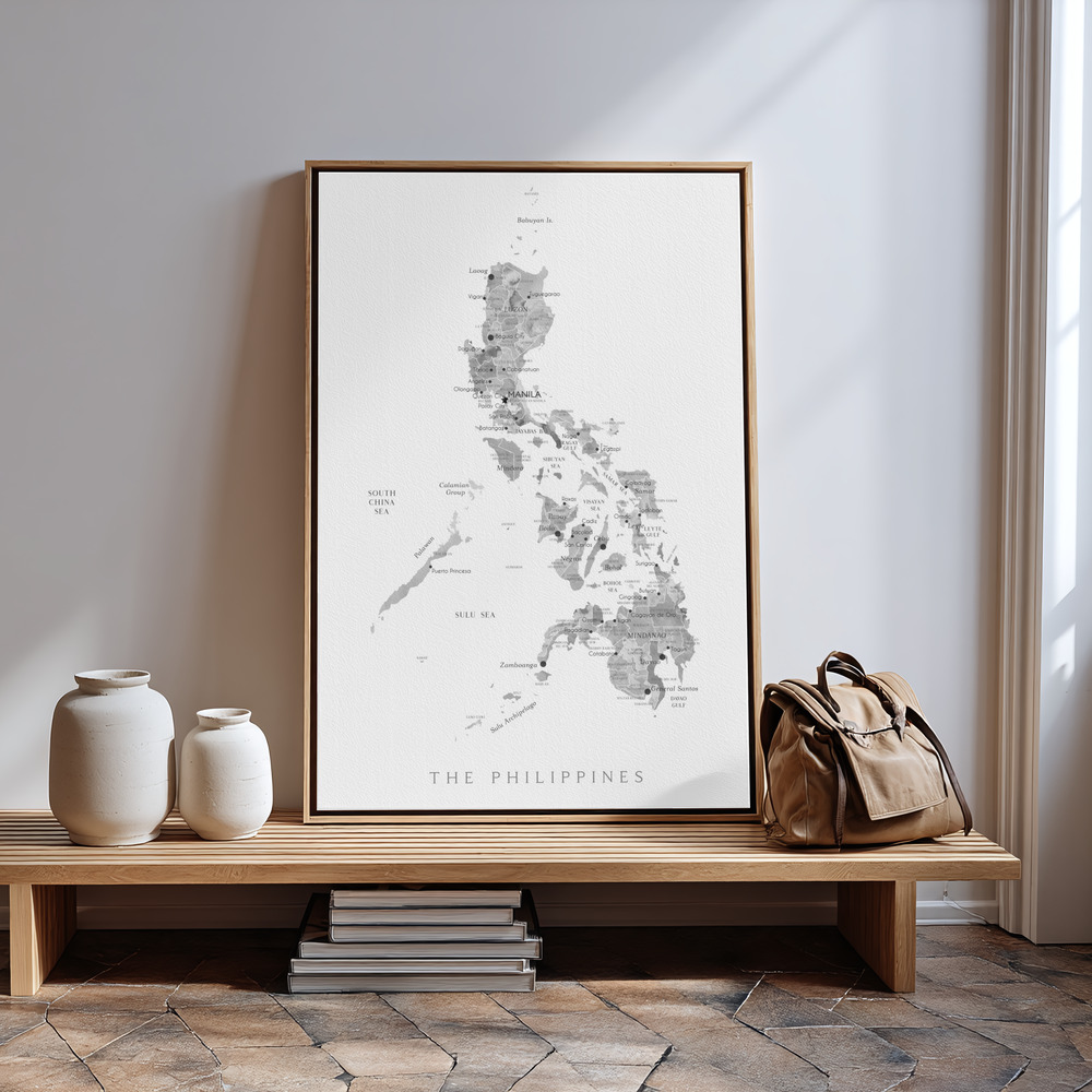Canvas schilderi - Gray watercolor map of Philippines bij de ingang
