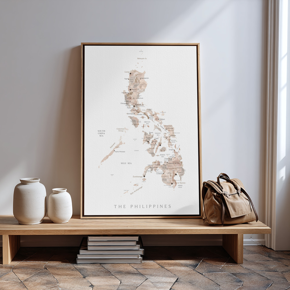 Canvas schilderi - Taupe watercolor map of Philippines bij de ingang