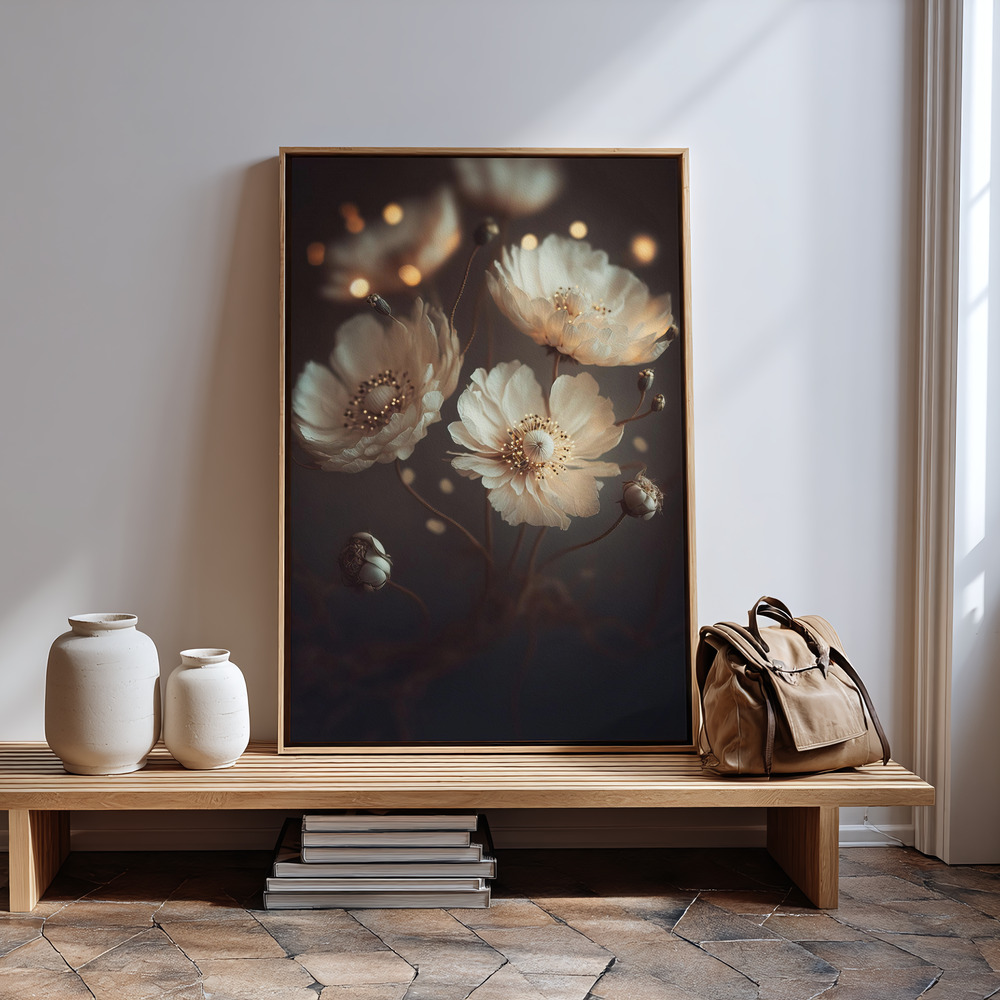 Stampe su tela - Creme Beige Flowers in guest room