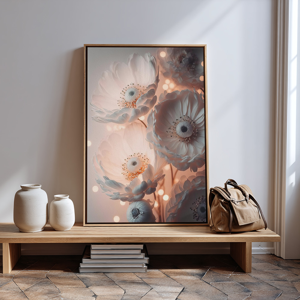 Canvas print - Glowing Patel Pink Flowers in guest room