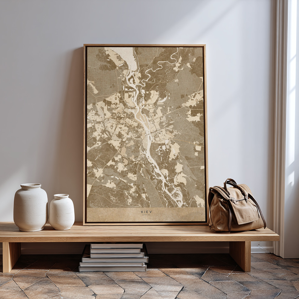 Canvas print - Sepia map of Kiev (pre-war) in guest room