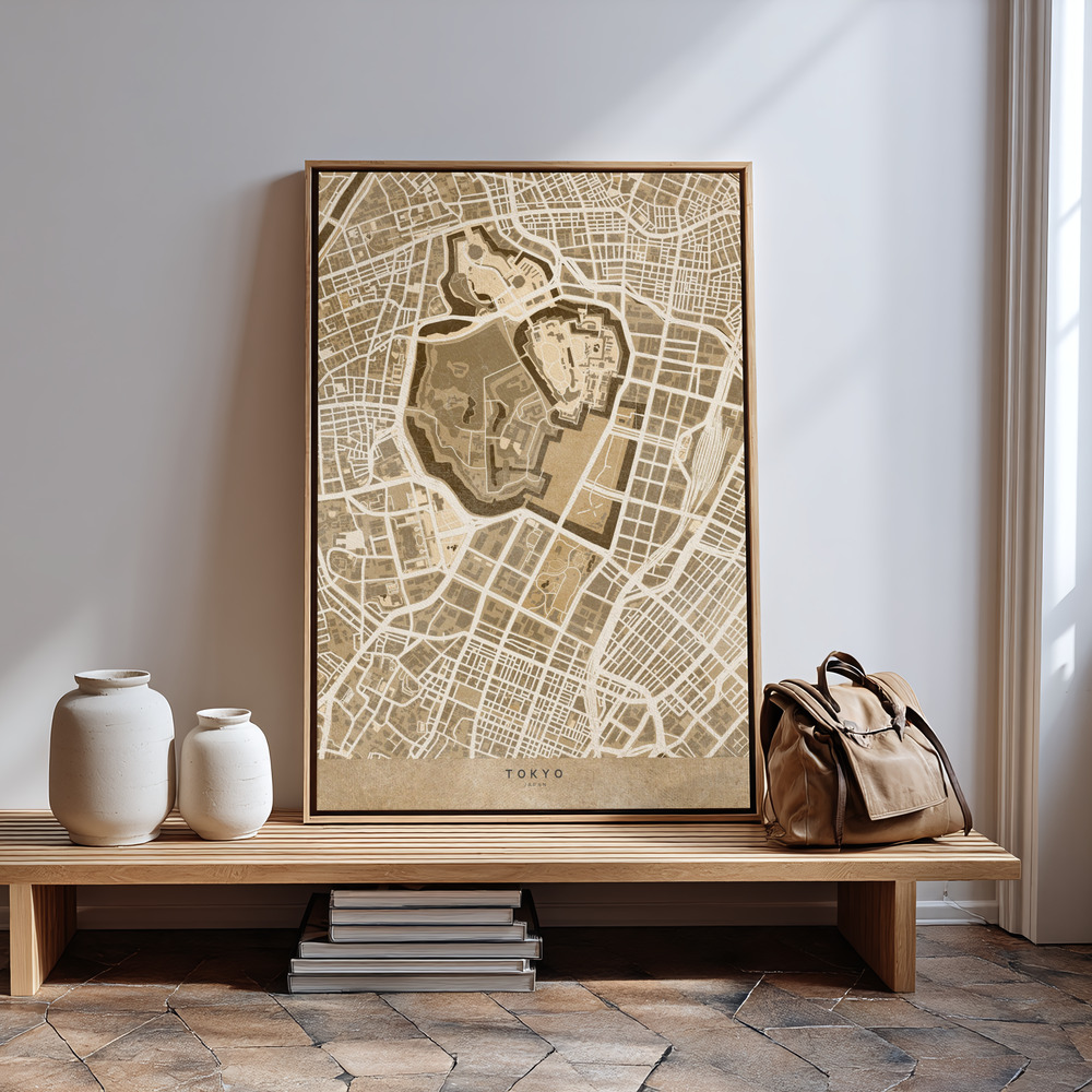 Canvas schilderi - Sepia map of Tokyo bij de ingang