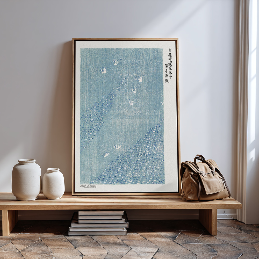 Canvas print - Woodblock Print Blue in guest room