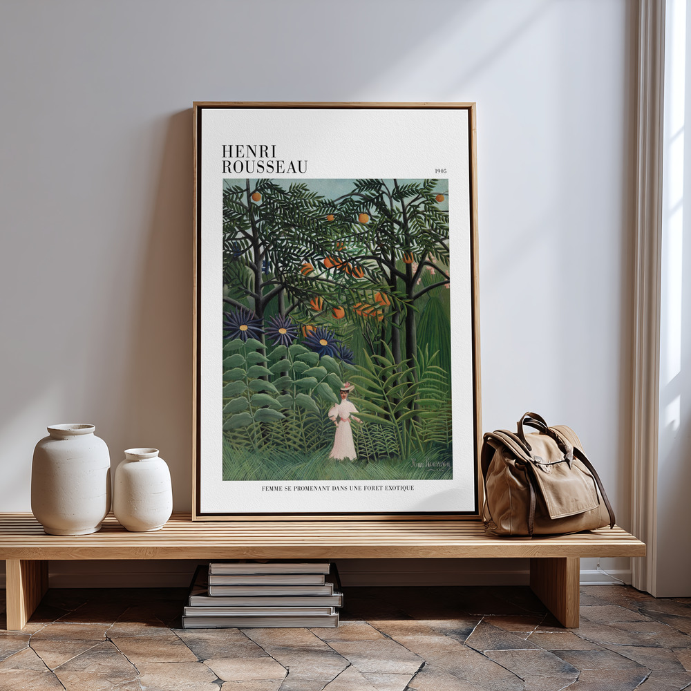 Obraz na płótnie - Femme Se Promenant Dans Une Foret Exotique in guest room