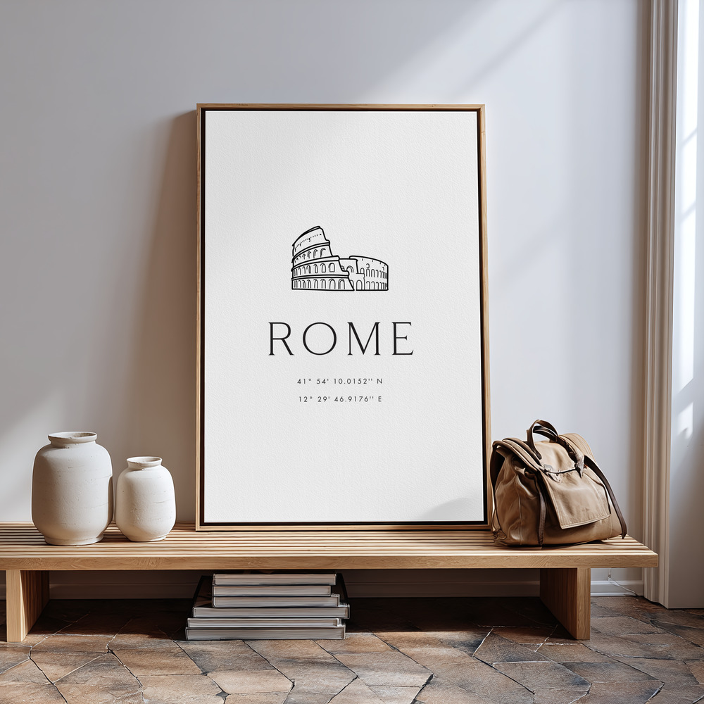 Canvas print - Rome coordinates with Colosseum sketch in guest room