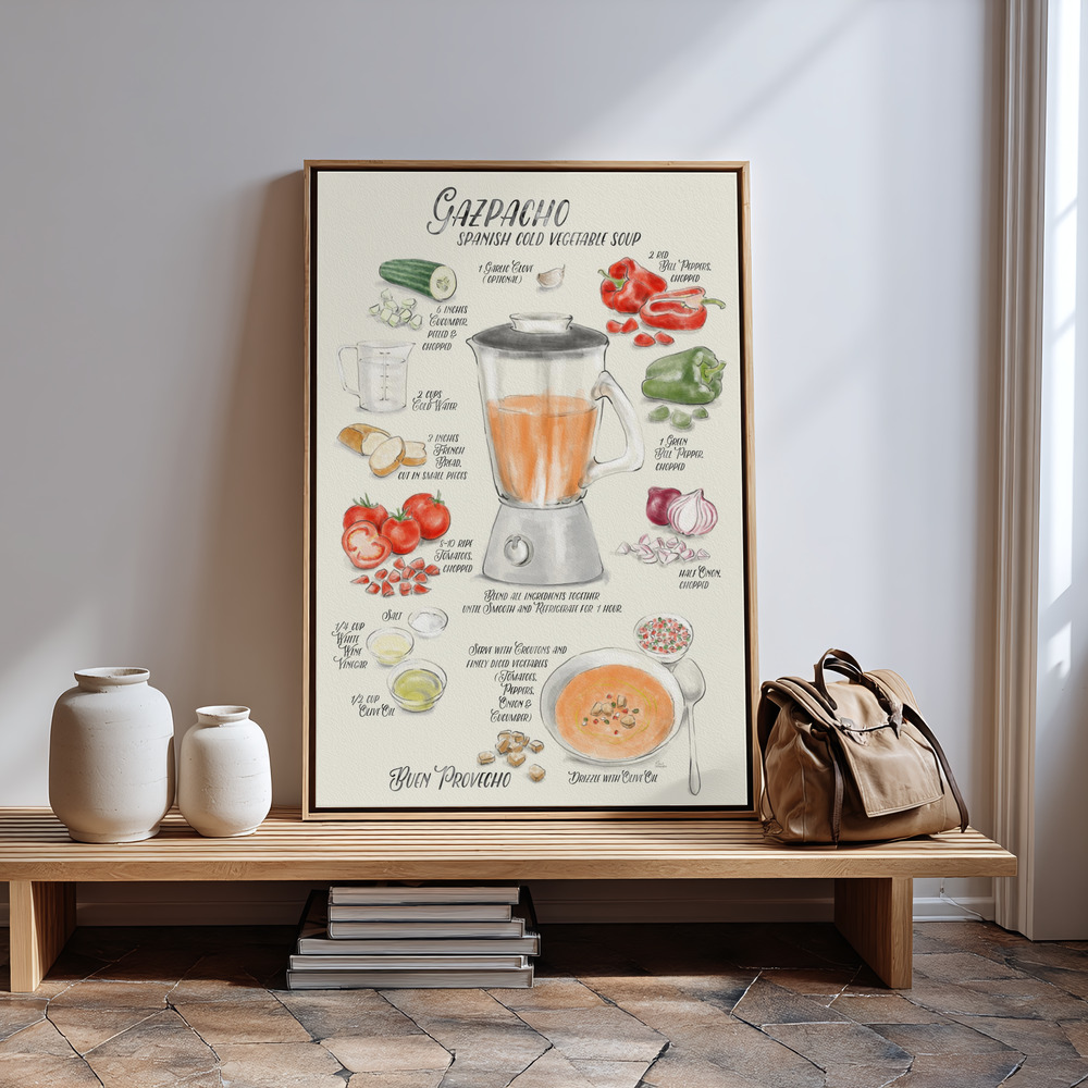 Canvas print - Gazpacho illustrated recipe in English in guest room