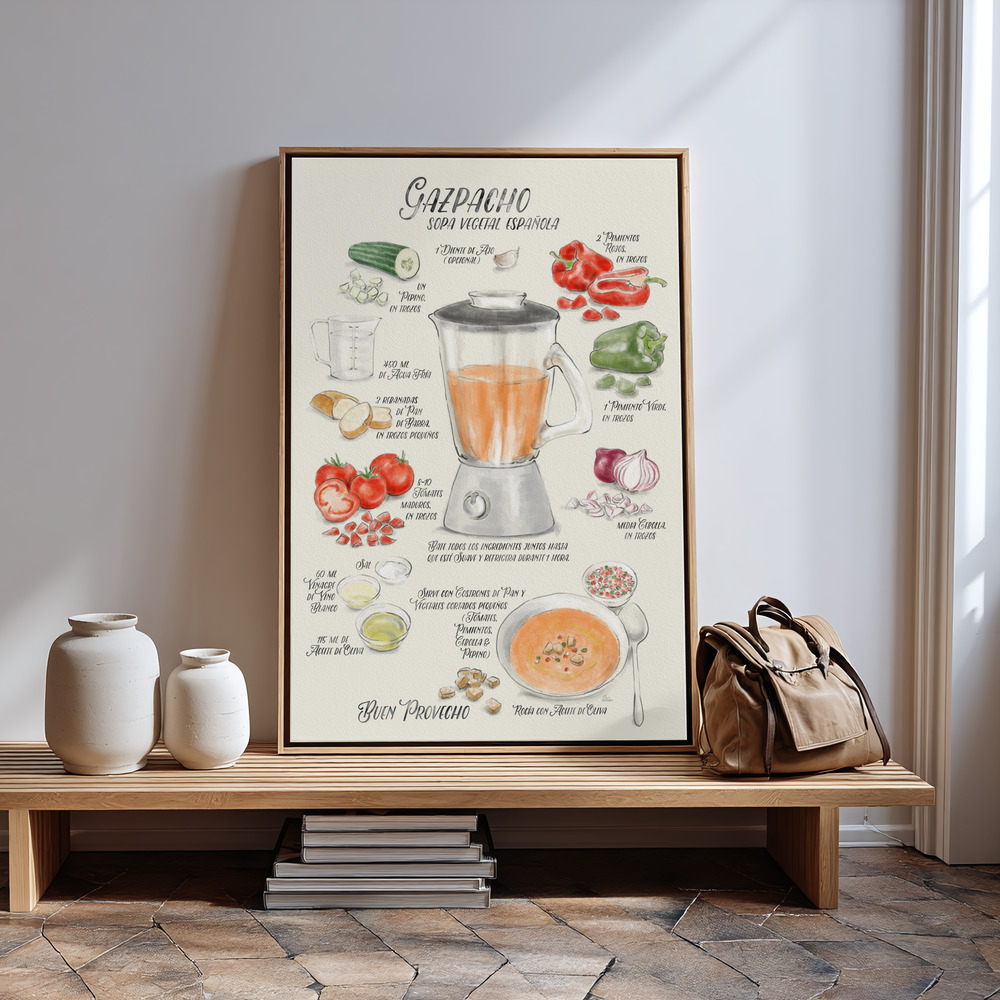 Canvas print - Gazpacho illustrated recipe in Spanish in guest room