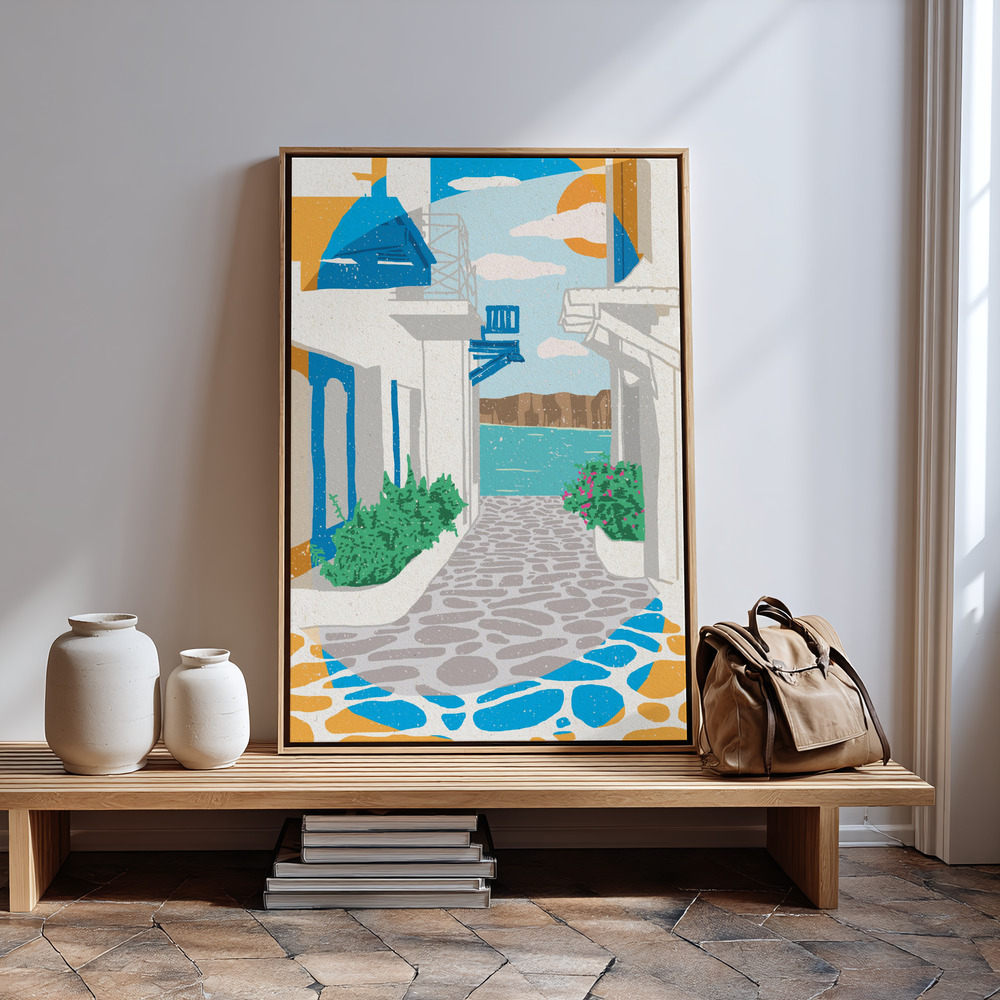 Canvas schilderi - A Street in Greece in guest room