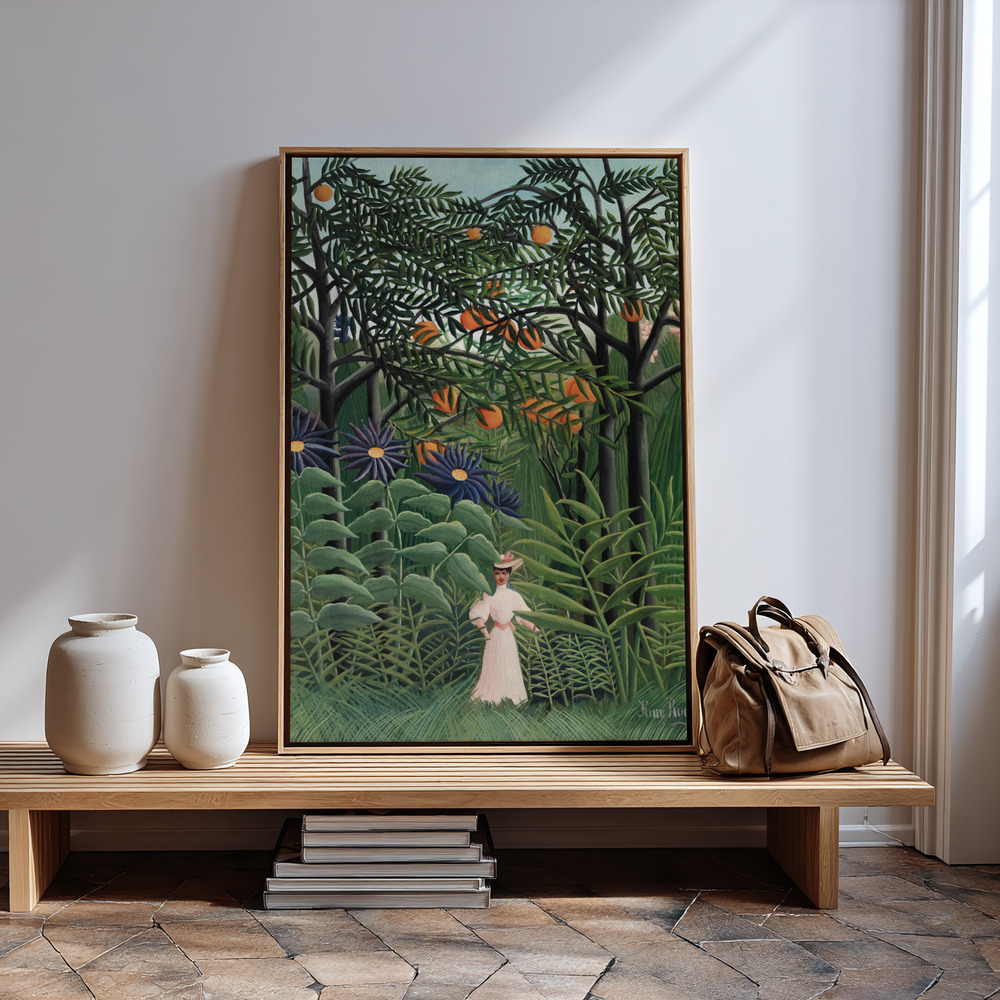 Canvas print - Femme Se Promenant Dans Une Foret Exotique in guest room