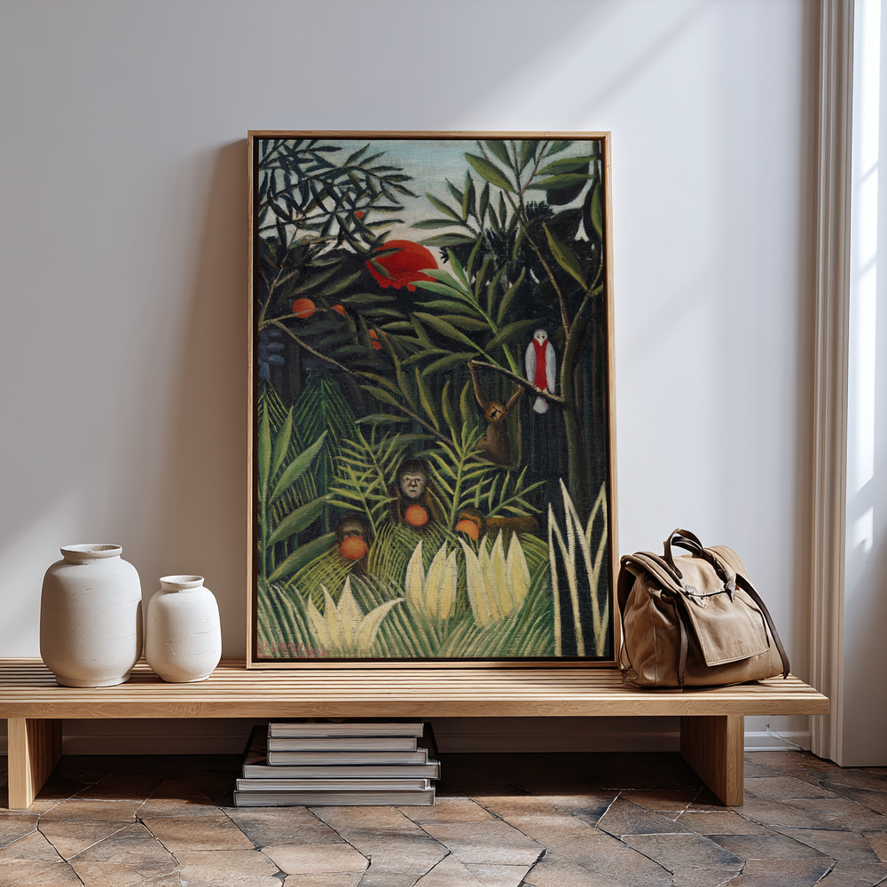 Stampe su tela - Monkeys And Parrot In The Virgin Forest in guest room