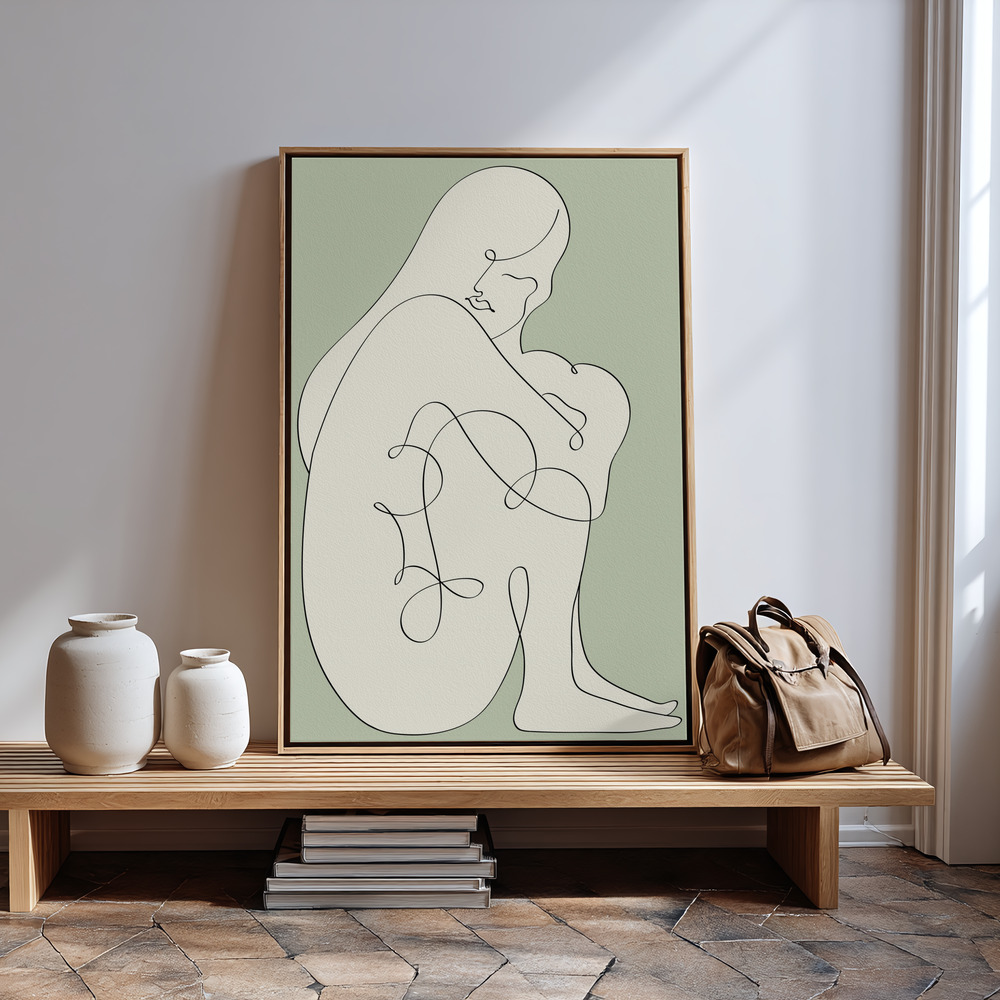 Canvas schilderi - Sitting Woman Green bij de ingang