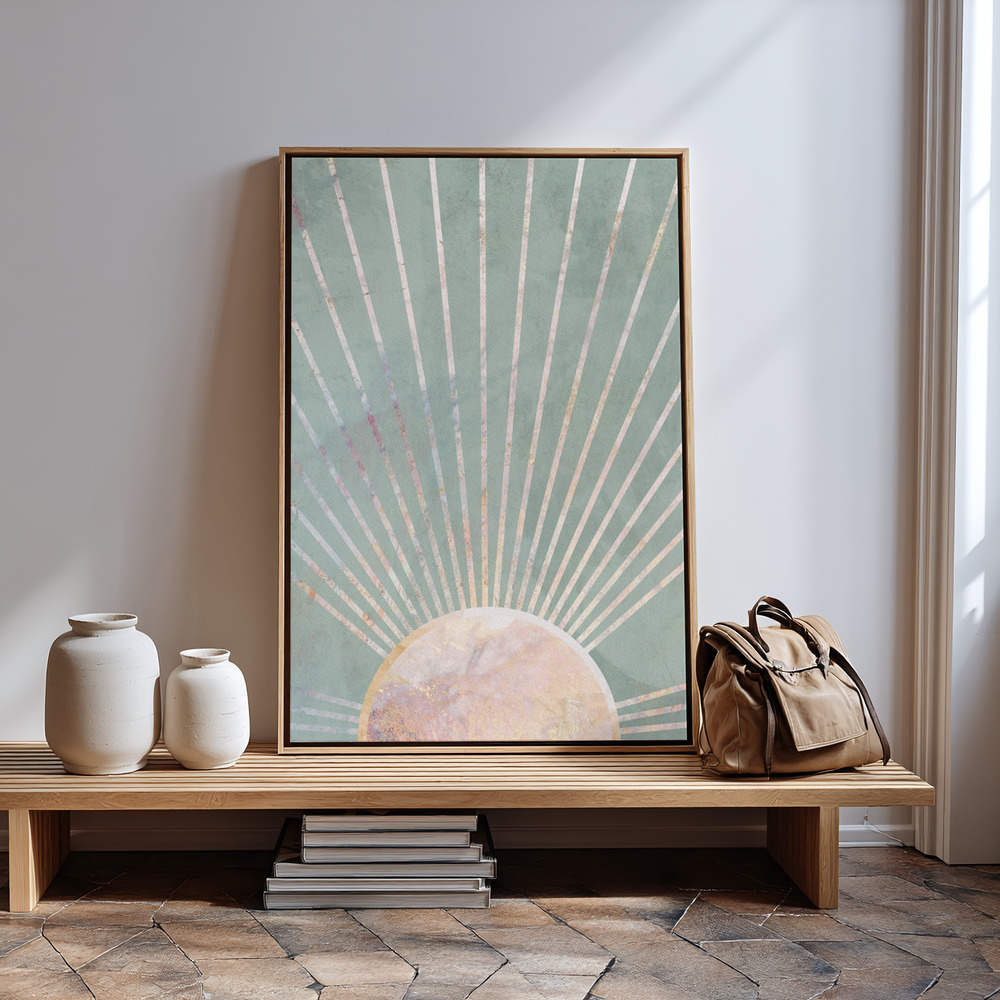 Canvas print - Sage Green Boho Sun in guest room