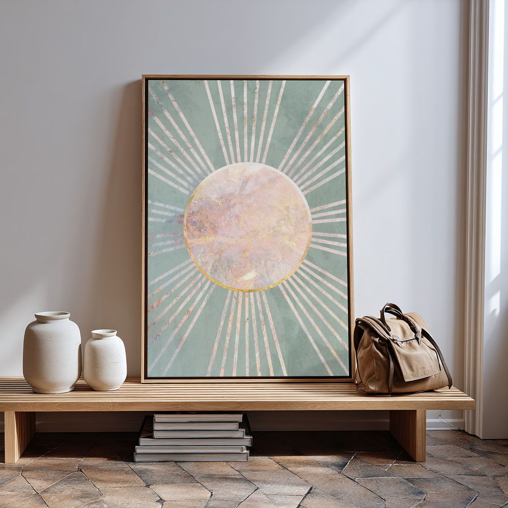 Canvas print - Sage Green Boho Sun Rays in guest room