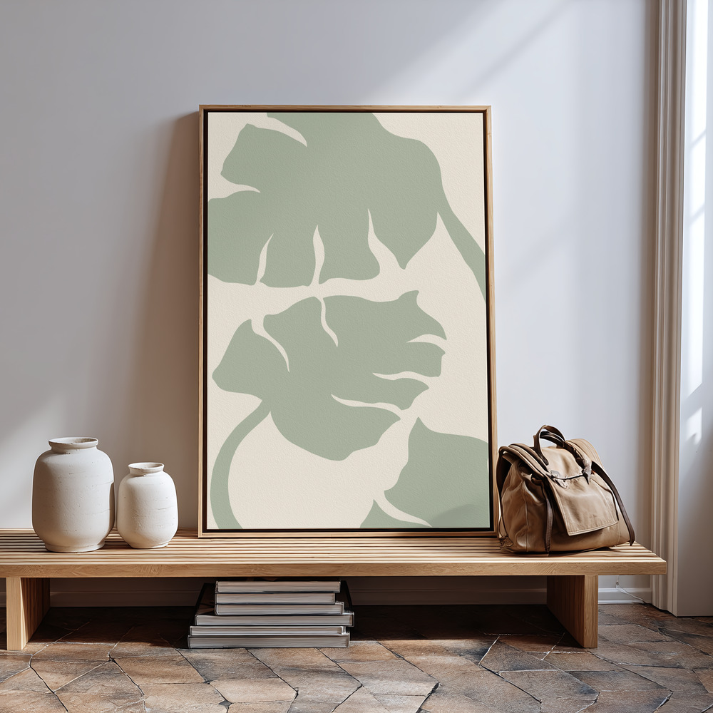 Lærred - Monstera Sage Green ved indgangen