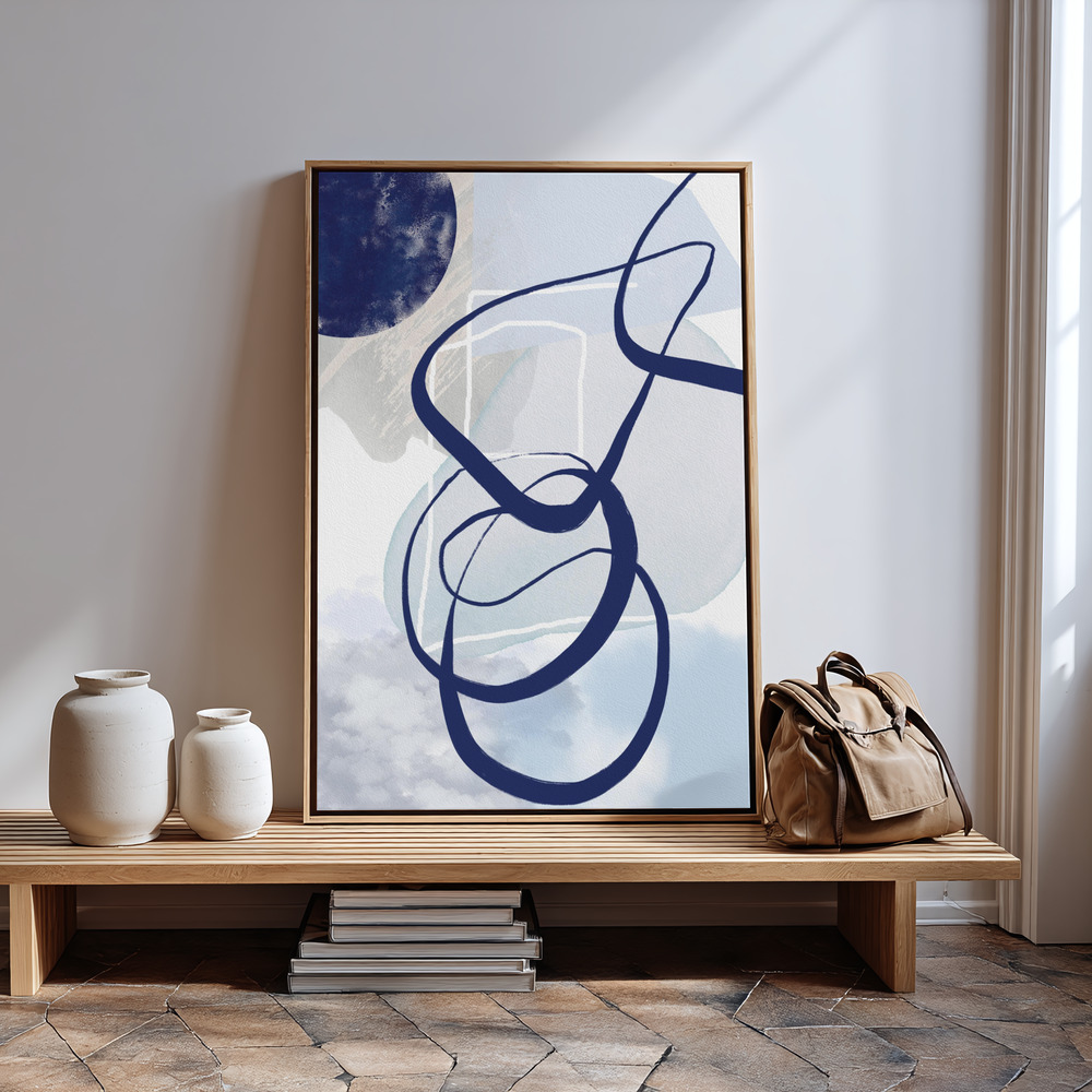 Canvas print - Lines of Blue-2 in guest room
