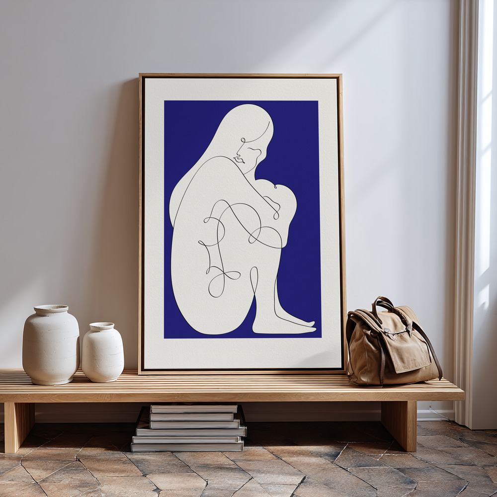 Canvas taulu - Sitting Woman Blue sisäänkäynnin luona