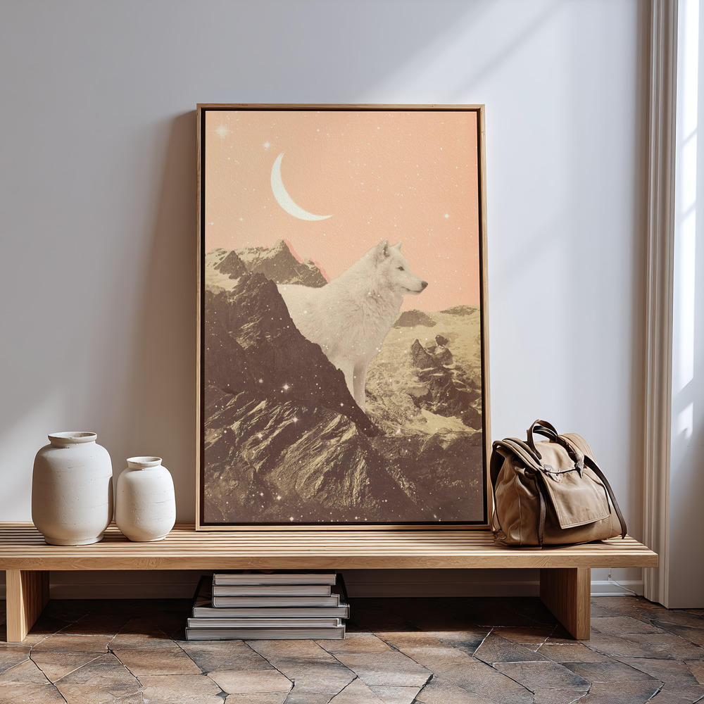 Canvas print - Giant White Wolf In Mountains in guest room