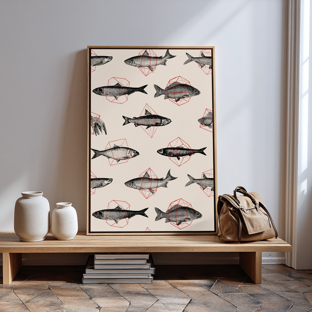 Canvas print - Fishes In Geometrics Nº4 in guest room