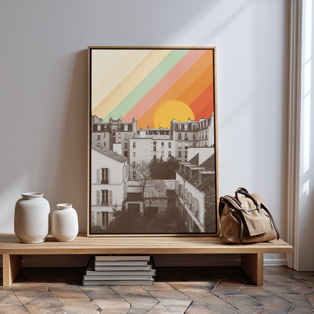 Canvas print - Rainbow Sky Above Paris in guest room
