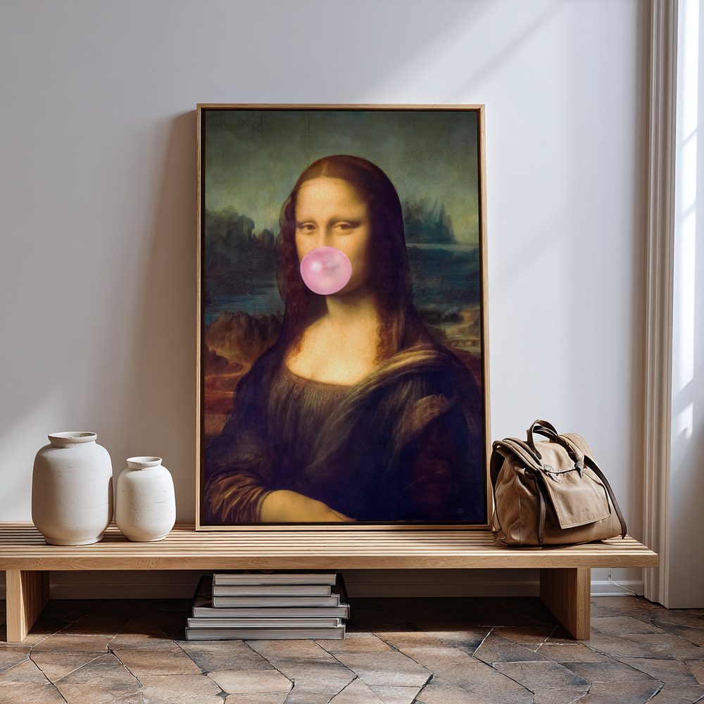 Canvas schilderi - Mona Lisa Bubble Gum bij de ingang