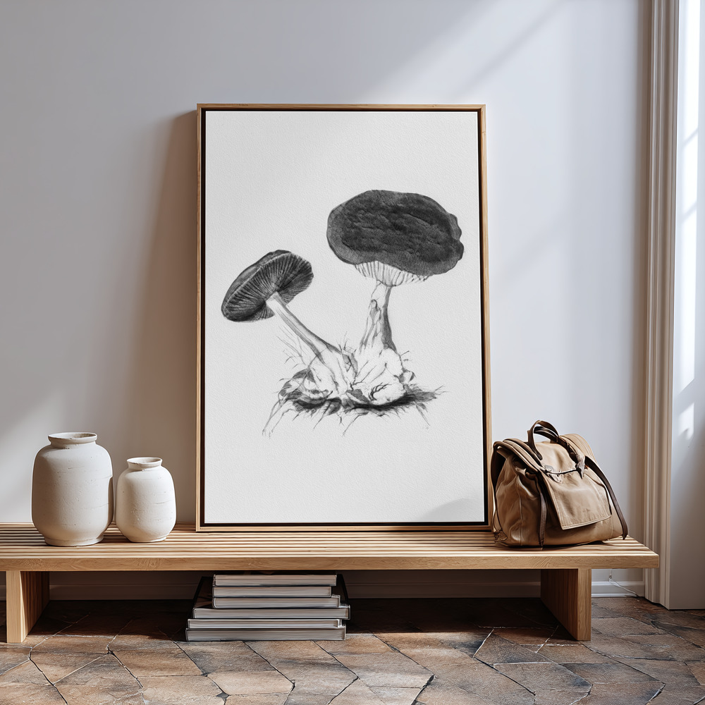 Canvas print - Vintage Violet Webcap Mushroom Bright BW by the entrance