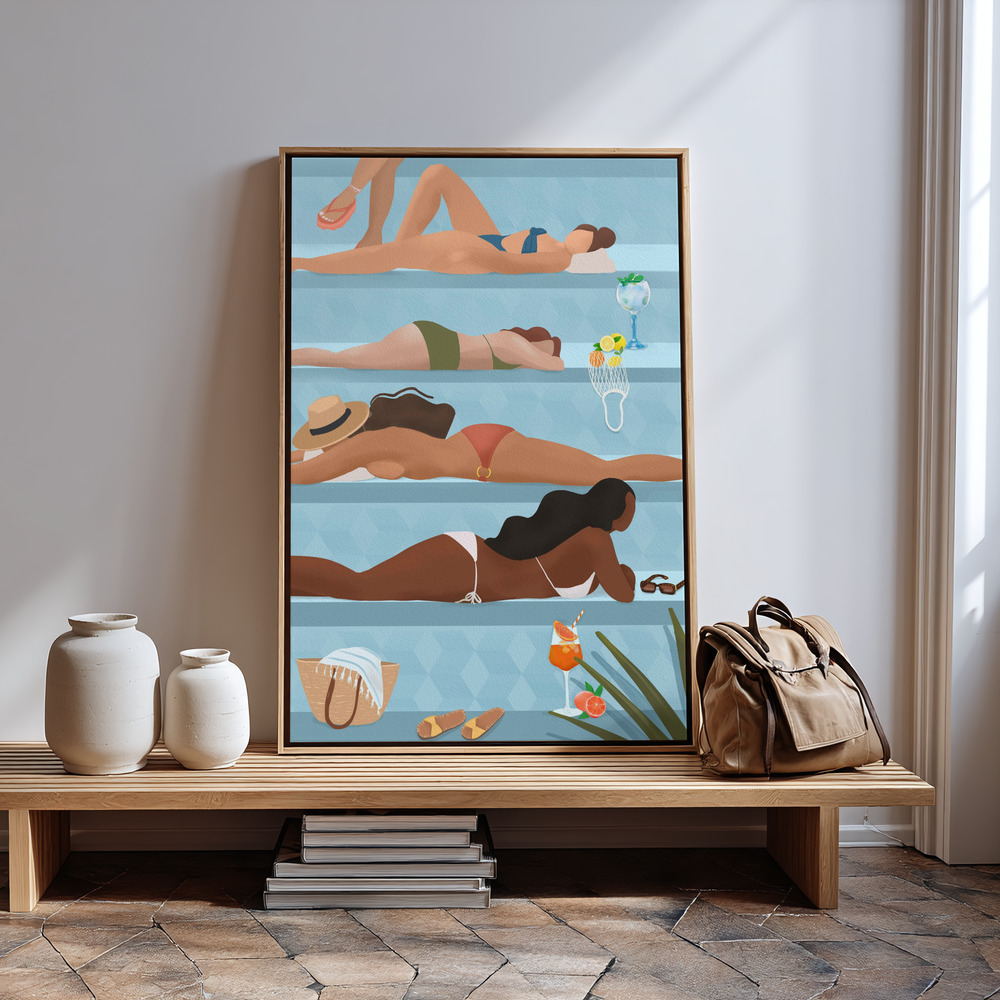 Lienzo - Ladies by the pool in guest room