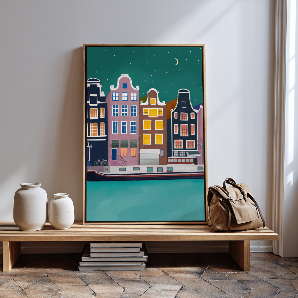 Lærred - Amsterdam by night in guest room