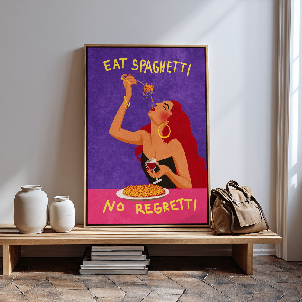 Canvas print - Eat spaghetti no regretti in guest room