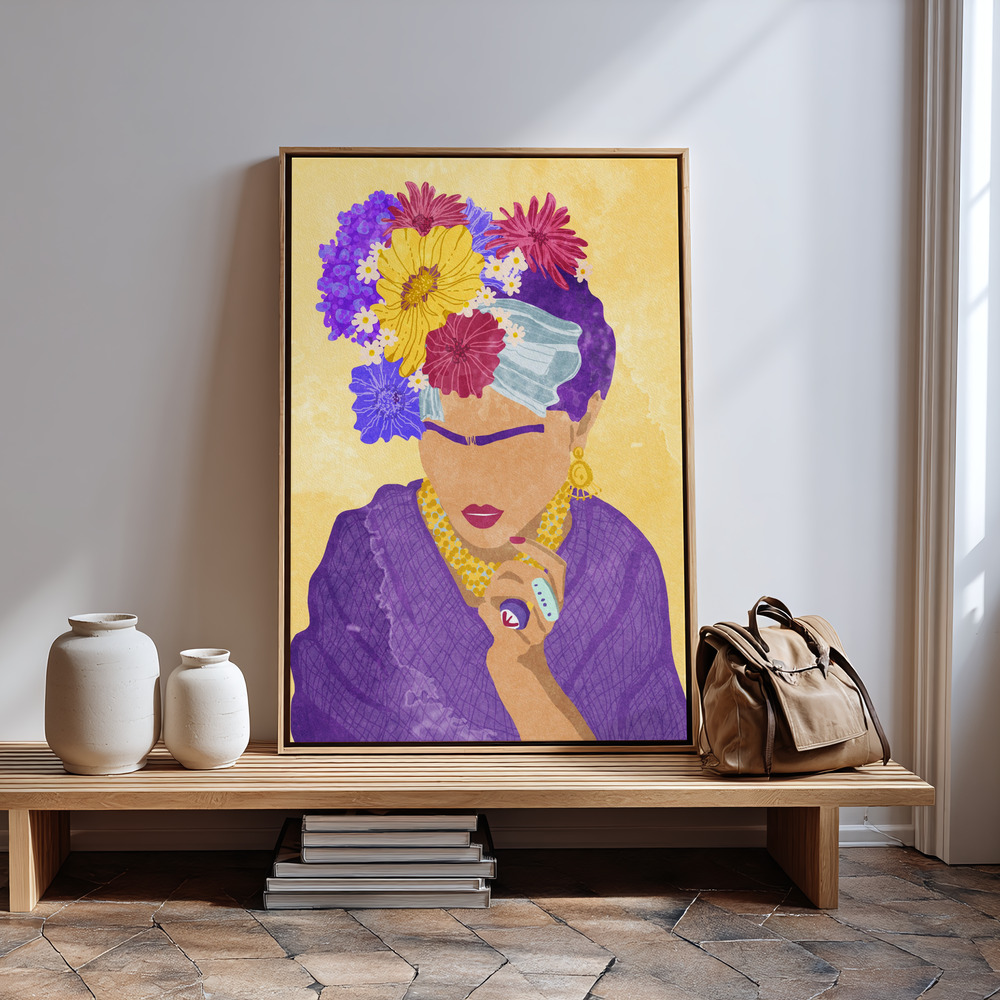 Canvas print - Frida and flowers by the entrance