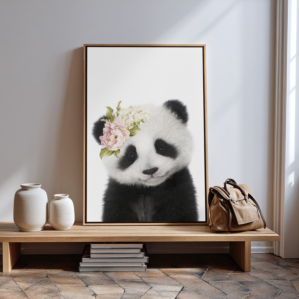 Toile - Floral Baby Panda à l'entrée