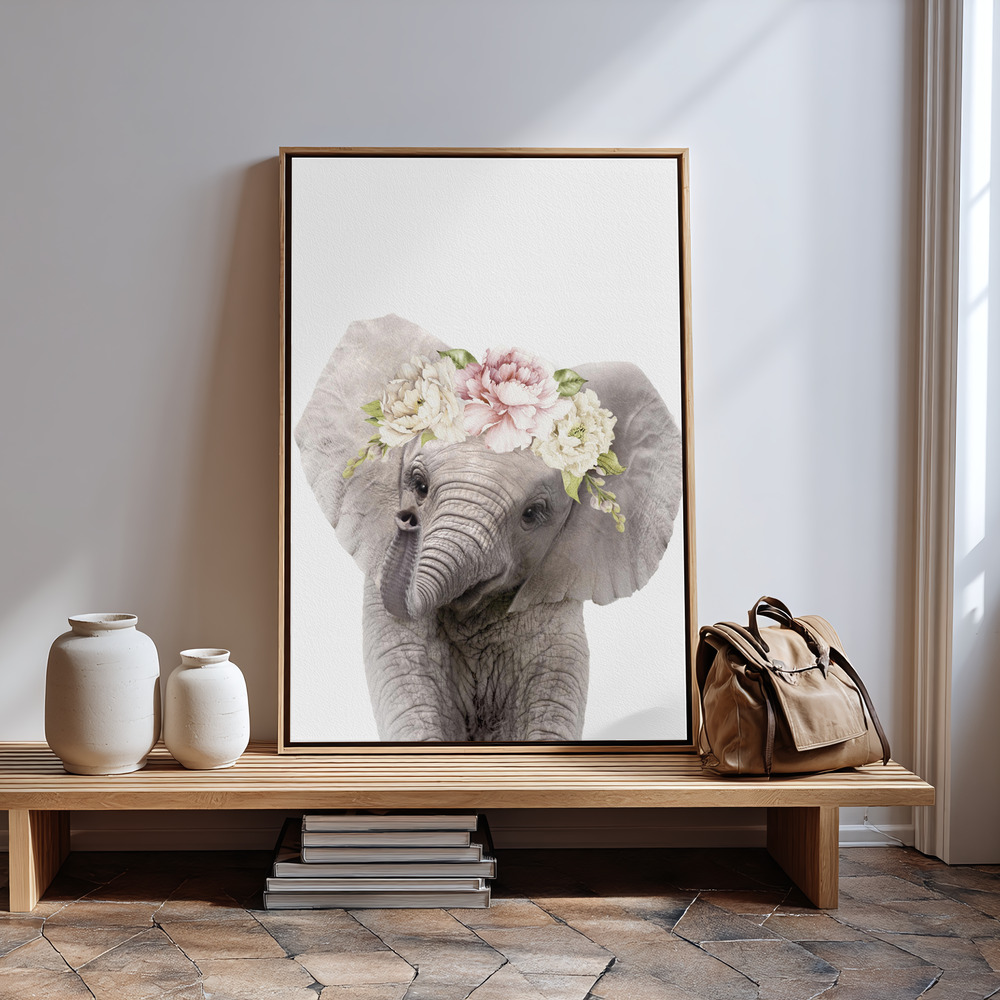 Obraz na płótnie - Floral Baby Elephant in guest room