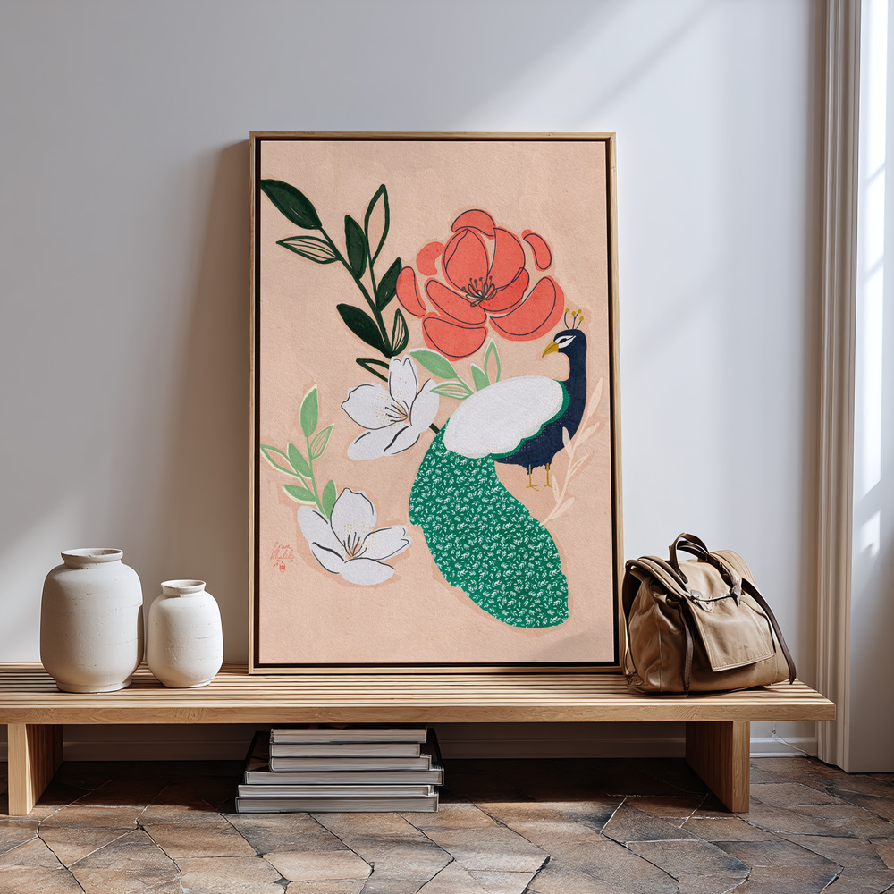 Obraz na płótnie - Peacock and Florals Erum Khalili przy wejściu