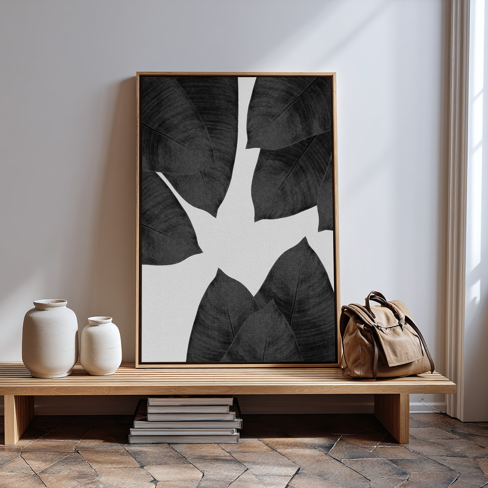 Canvas print - Banana Leaf Black & White I in guest room