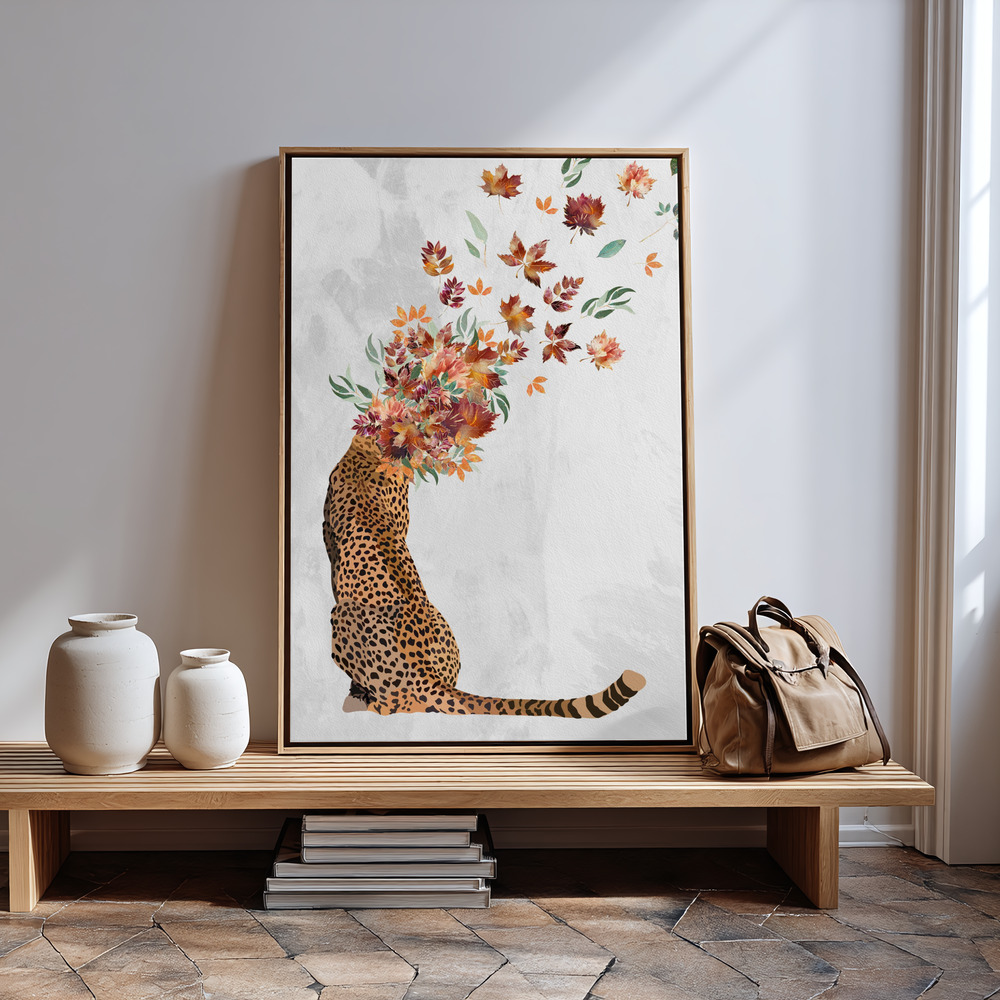 Canvas taulu - Cheetah Autumn Leaves Head sisäänkäynnin luona