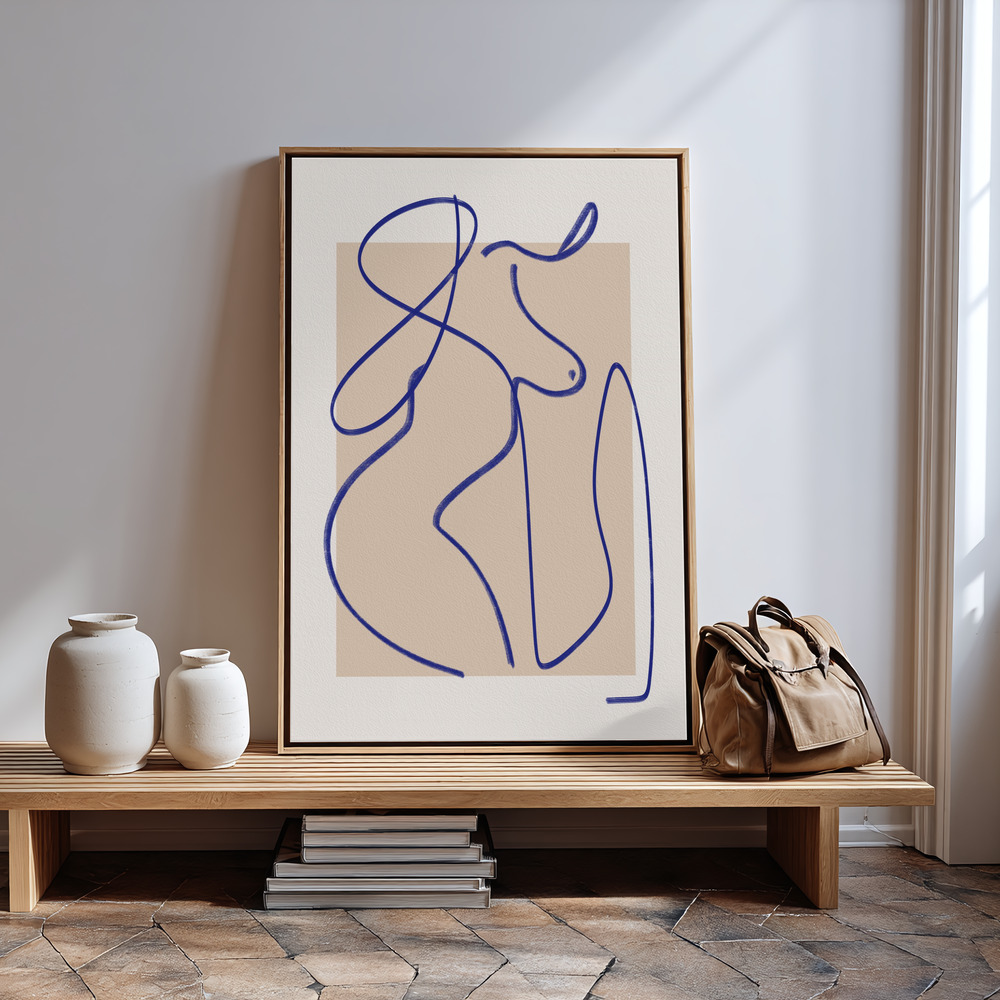 Canvas print - Abstract Blue Line Art 2 in guest room