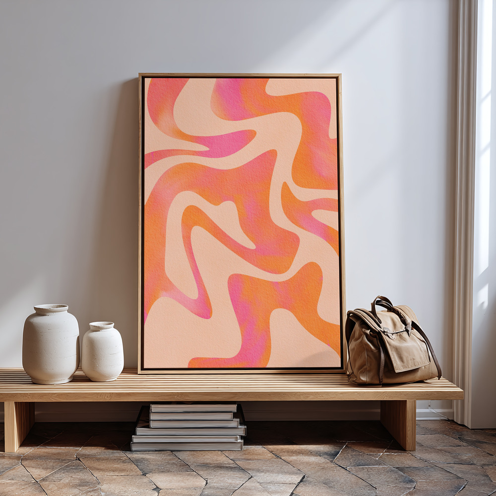 Canvas print - Abstract Wave - Peach Fuzz in guest room