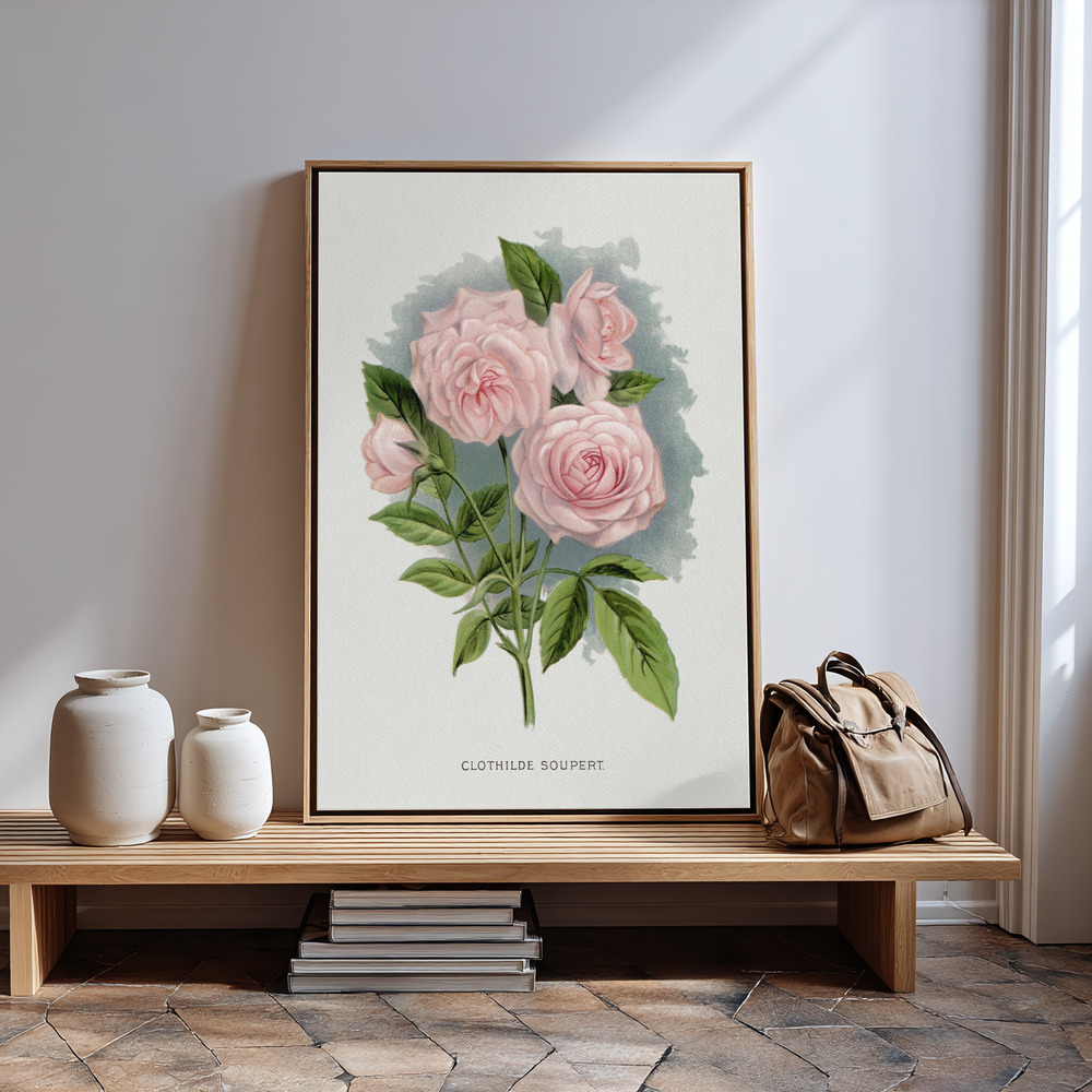 Canvas print - Pink Rose, Clothilde Soupert Lithograph in guest room