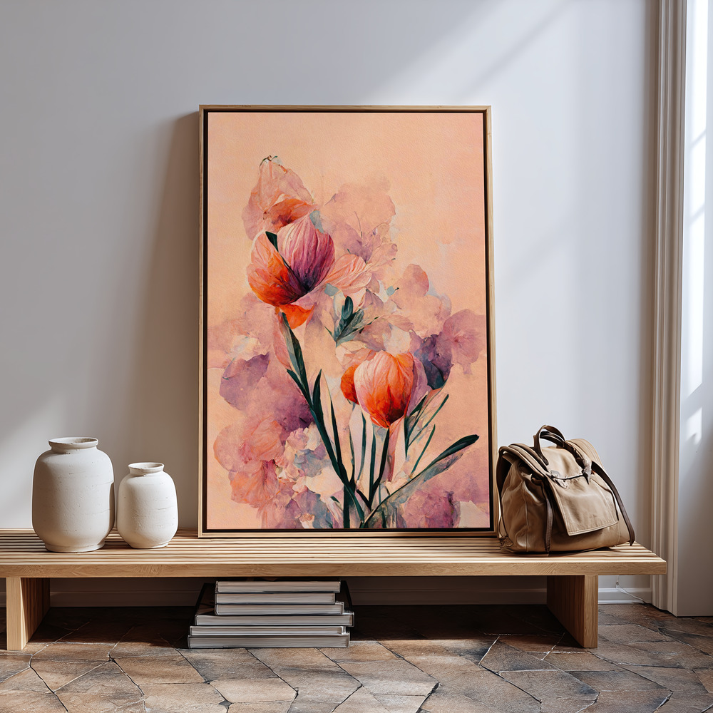 Obraz na płótnie - Abstract Coral Flowers (Peach) przy wejściu