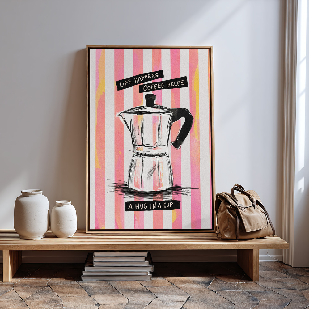 Toile - Mocca Coffee on Stripes - Hug in a Cup à l'entrée
