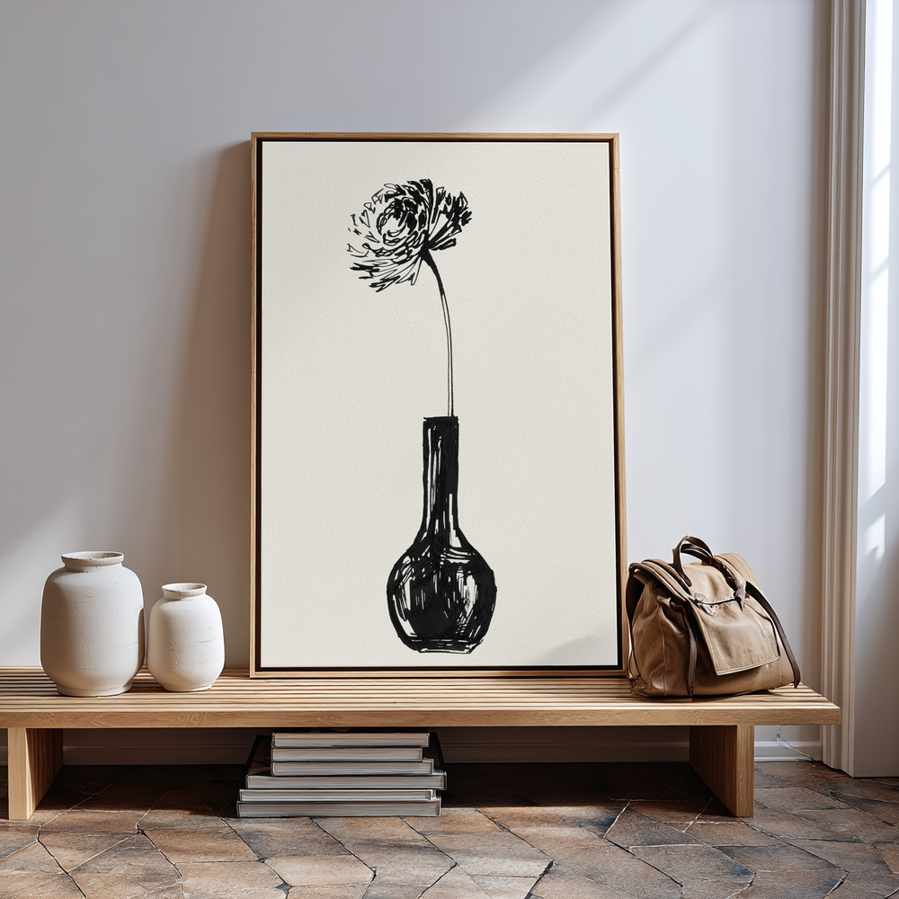 Canvas taulu - Flower in a vase ink sketch sisäänkäynnin luona