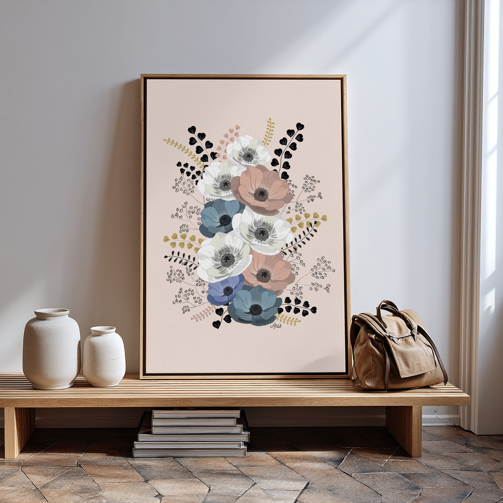 Canvas print - Anemones Floral Bouquet in guest room