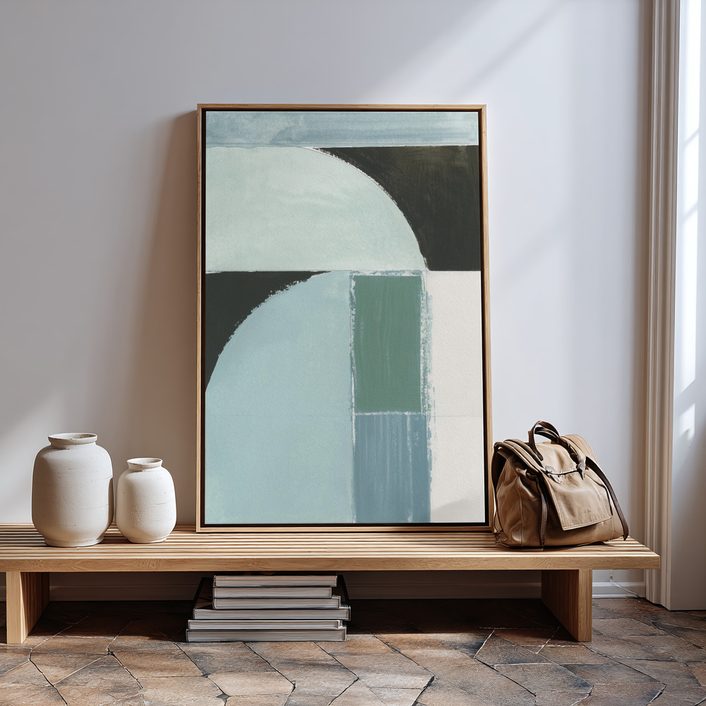 Leinwandbild - Abstract Blue Shapes No1 Print in guest room
