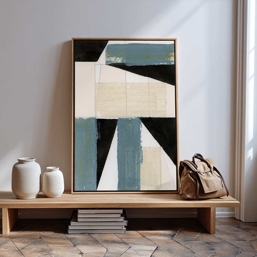 Lærred - Abstract Blue Shapes No2 Print ved indgangen